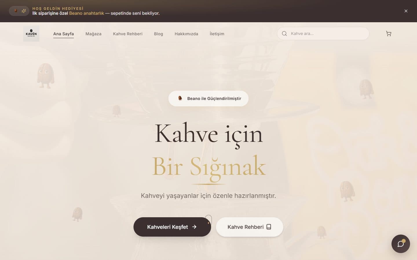 Kaven Coffee site ekran görüntüsü